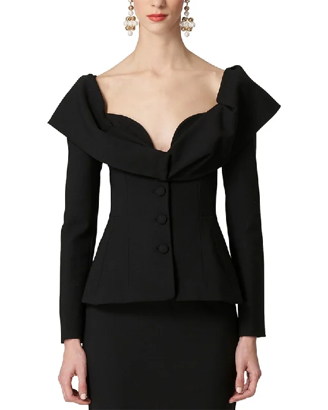 Vibrant Femme Fashion Carolina Herrera Button Front Structured Wool-Blend Jacket