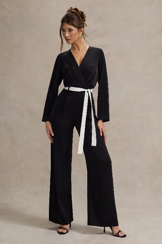 Wardrobe Essentials Ruba | Black Tailored Plunge Jumpsuit With Tie Waist