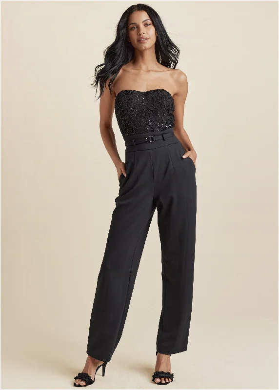 Unbeatable Deals Lace Corset Jumpsuit - Black