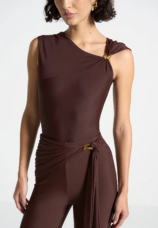 Flash Sales Bodysuit with Hardware Detail - Brown