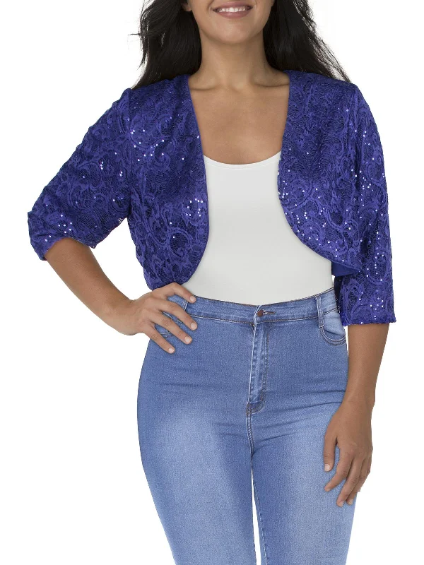 Style Redefined Plus Womens Lace Sequined Bolero