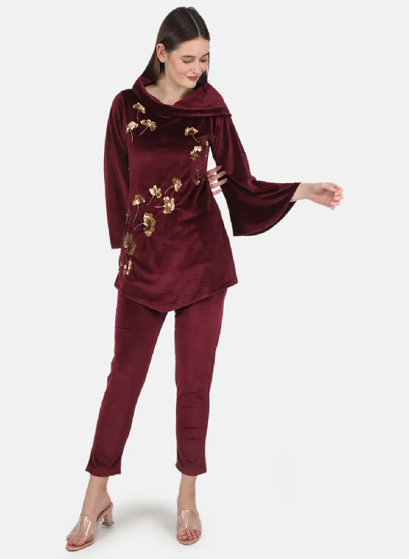 Fashion Frontiers Women Maroon Self design CoordiNAte Set