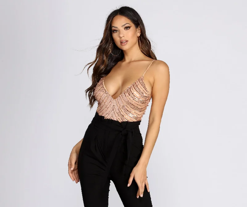 Limited Time Offer Sequin And Pearl Embellished Bodysuit