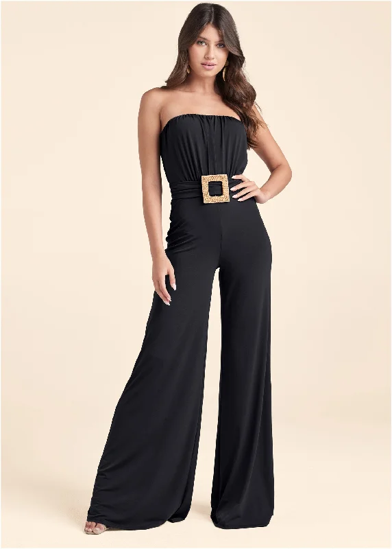 Save On Inspired Styles Strapless Belted Jumpsuit - Black