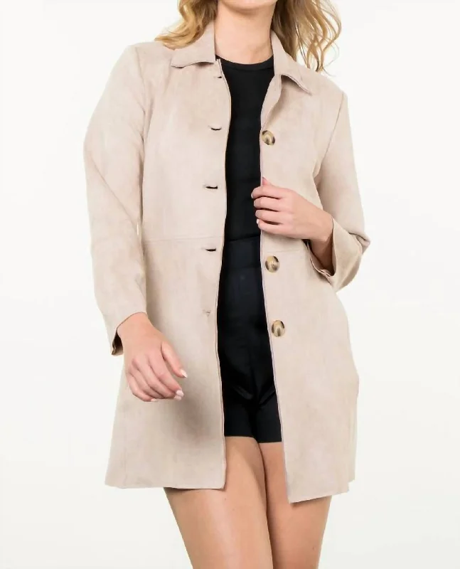 Exclusive Designer Collection Button Up Suede Coat In Cream