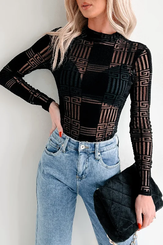 Trendy Street Style Amazed By You Geometric Mesh Bodysuit (Black)