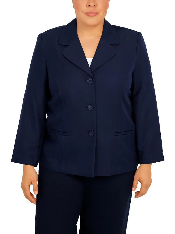 Budget-Friendly Fashion Plus Womens Ribbed Polyester Two-Button Blazer