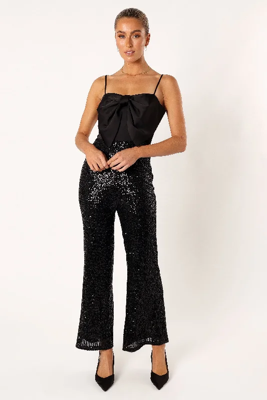 Score Big On Glamorous Red - Carpet Styles Chiara Sequin Jumpsuit - Black