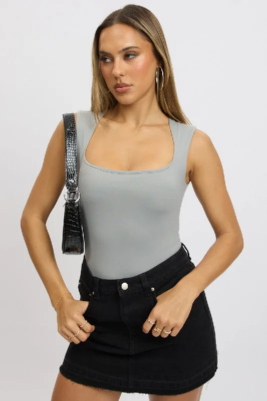 Hot Styles Grey Supersoft Bodysuit Scoop Neck