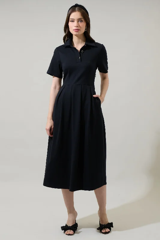 Casual Chic Clothing Aimee Collared Pleated Midi Dress