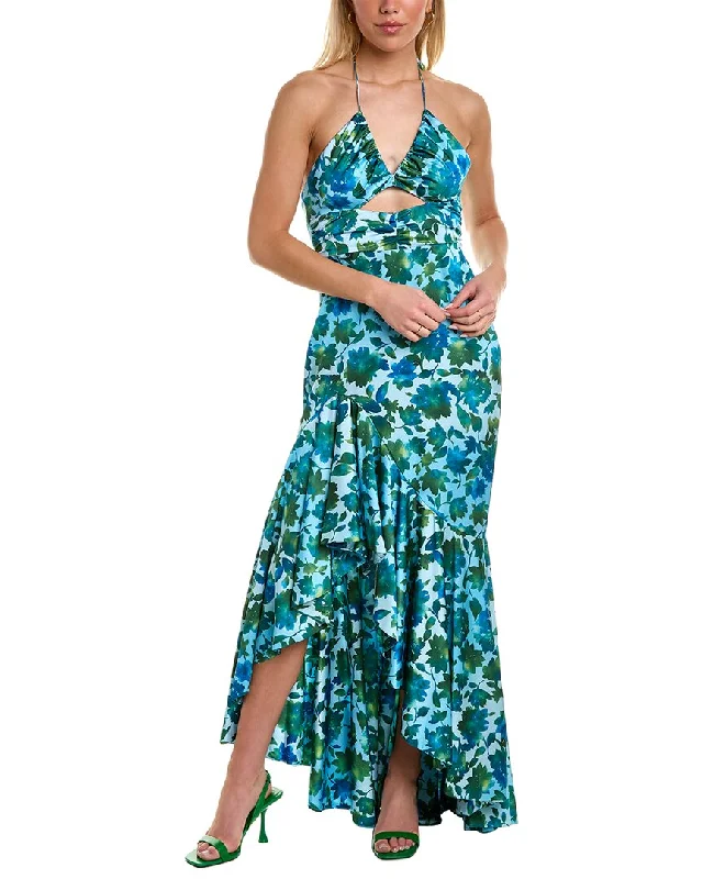 Flowing Silhouette AMUR Edie Tie-Neck Maxi Dress