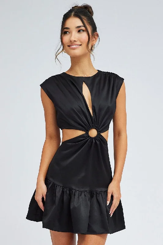 Special Offers Black Black Ring Detail Keyhole Dress