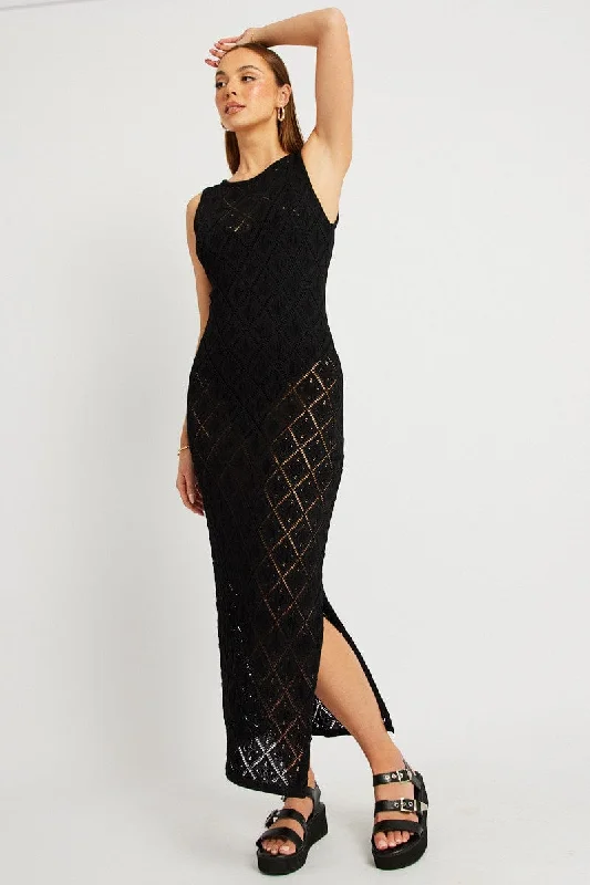 Catch Every Fashion Trend Black Knit Dress Sleeveless Maxi