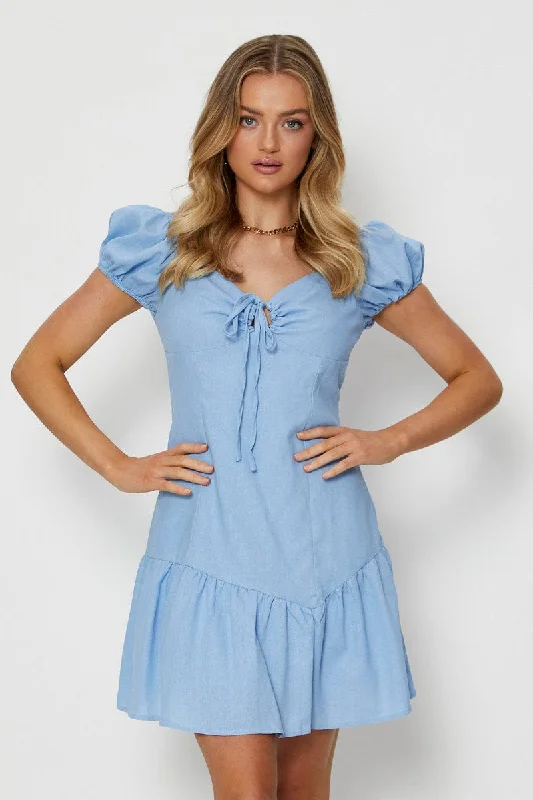 Casual Weekend Relaxed Style Blue Mini Dress Skater