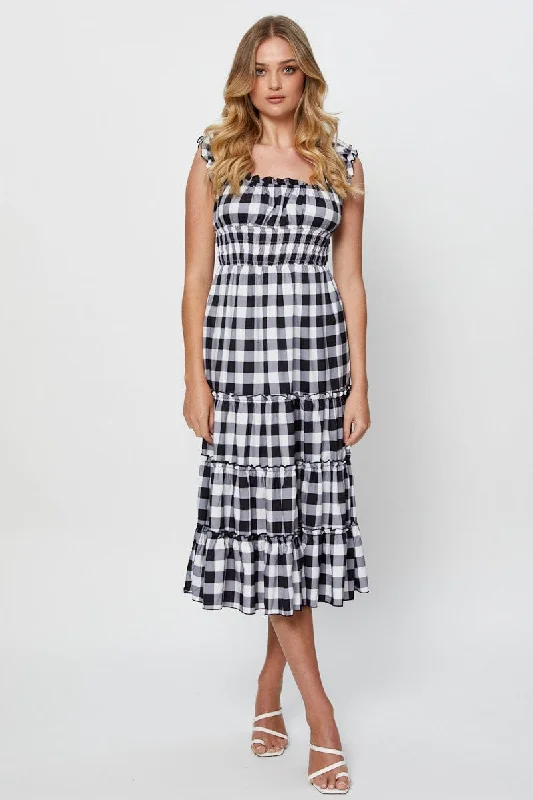 Unleash Your Fashion Check A Line Dress Sleeveless Midi