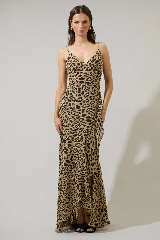 Luxe Layering Clare Leopard Doris Ruffle Maxi Dress