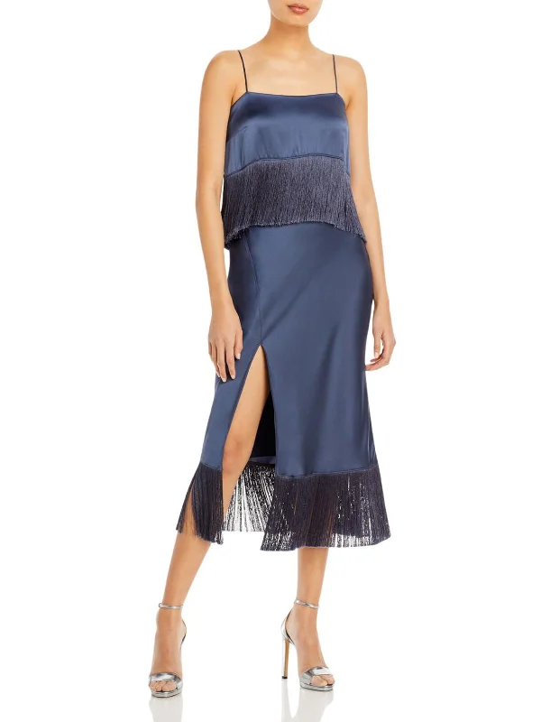 Summer Splash Sale Eastwood Womens Silk Fringe Midi Dress