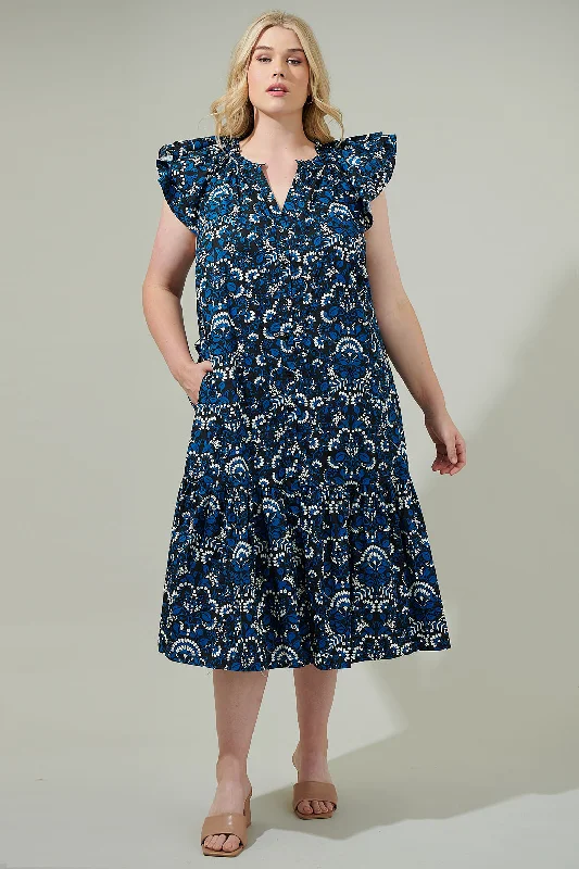 Get The Latest Trends Etta Floral Charlotte Button Midi Dress Curve