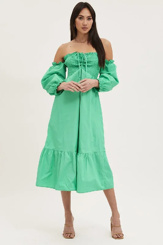 Style Beyond Borders Green Dress Off Shoulder Maxi