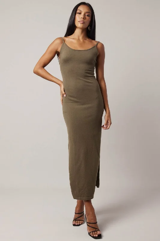 Fashion Forward, Function First Green Knit Dress Sleeveless Maxi