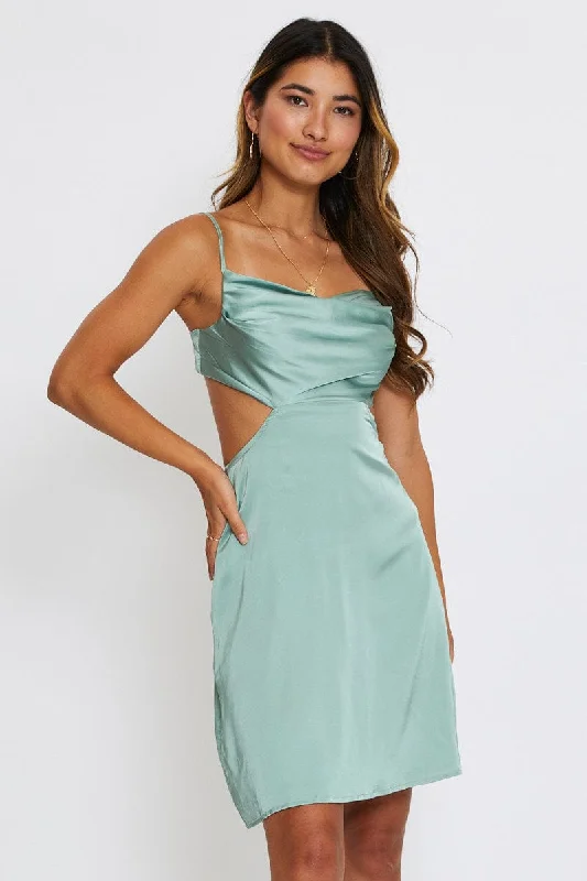 Chic Style, Always In Vogue Green Mini Dress Satin