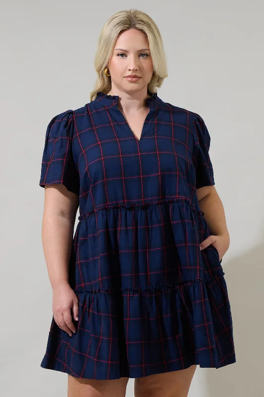 Flash Sale Holbrook Plaid Amelia Split Neck Babydoll Dress Curve