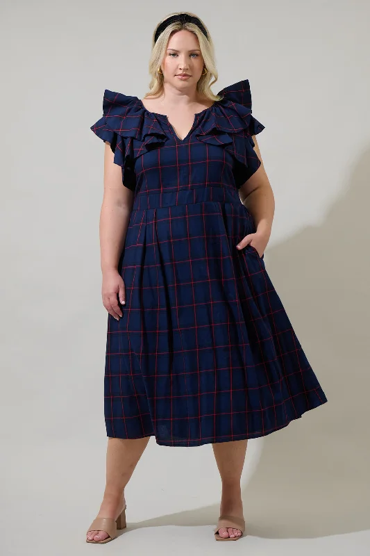 Casual Chic Holbrook Plaid Santana Tie Back Midi Dress Curve