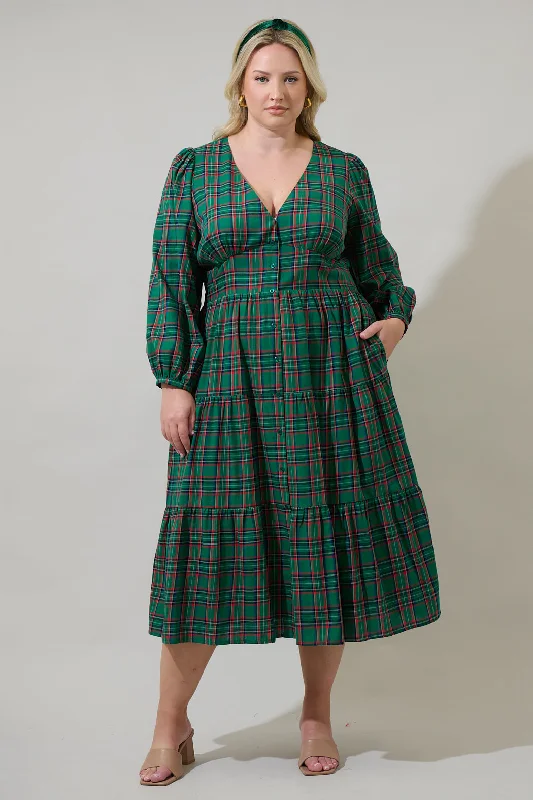 All Season Basics Discount Jace Plaid Shely Button Down Midi Dress Curve