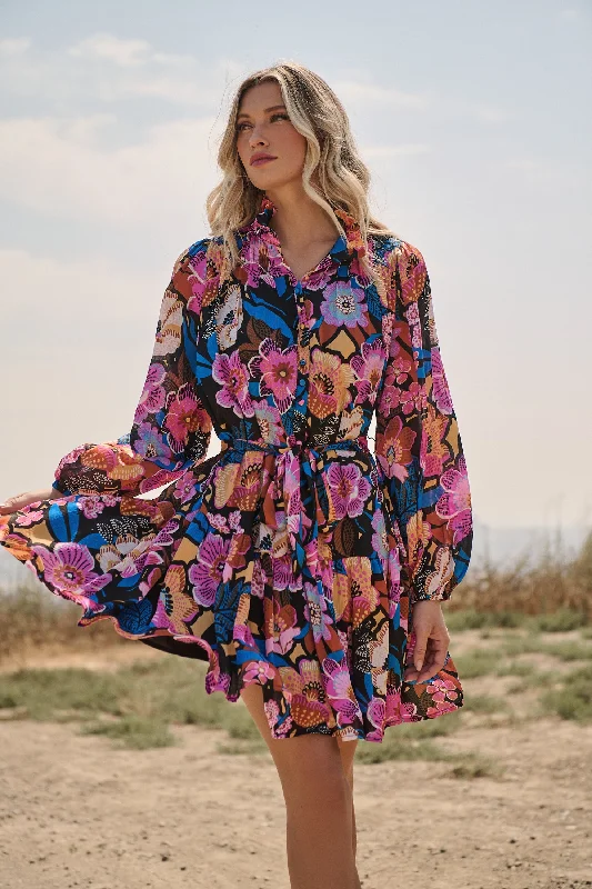 Day To Night Styles Kadence Floral Groover Button Up Mini Dress