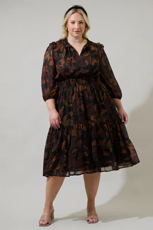 Seasonal Trend Larba Floral Henri Smocked Midi Dress Curve