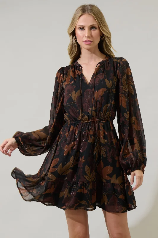 Dreamy Draping Larba Floral Paxton Balloon Sleeve Mini Dress