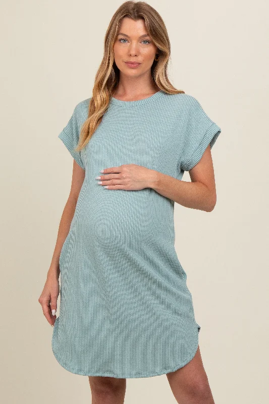 Stupidly Low Prices Light Olive Ribbed Round Hem Maternity Dress