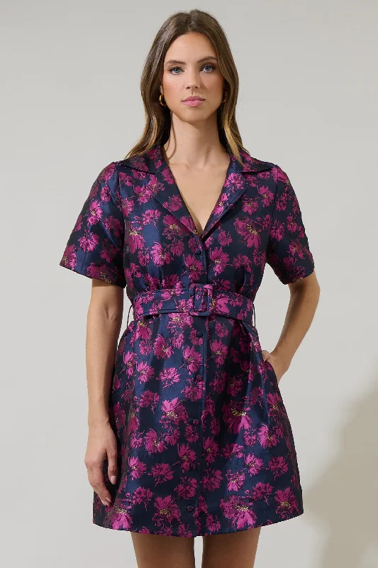 Season Sale Lorna Jacquard Floral De Soto Collared Mini Dress