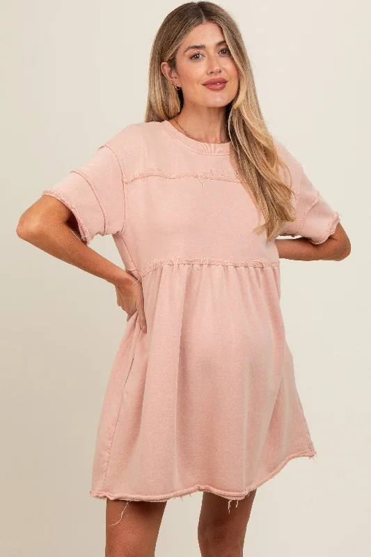 Dive Into Trendy Women's Fashion Mauve Raw Hem Maternity Short Sleeve Dress