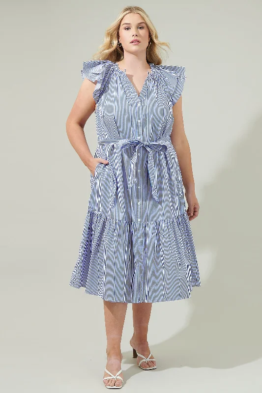 Chic And Trendy Sherah Striped Charlotte Button Midi Dress Curve