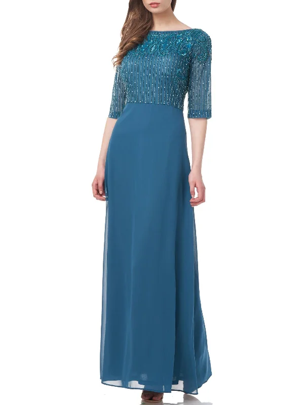 Contemporary Elegance Womens Embellished Maxi Evening Dress