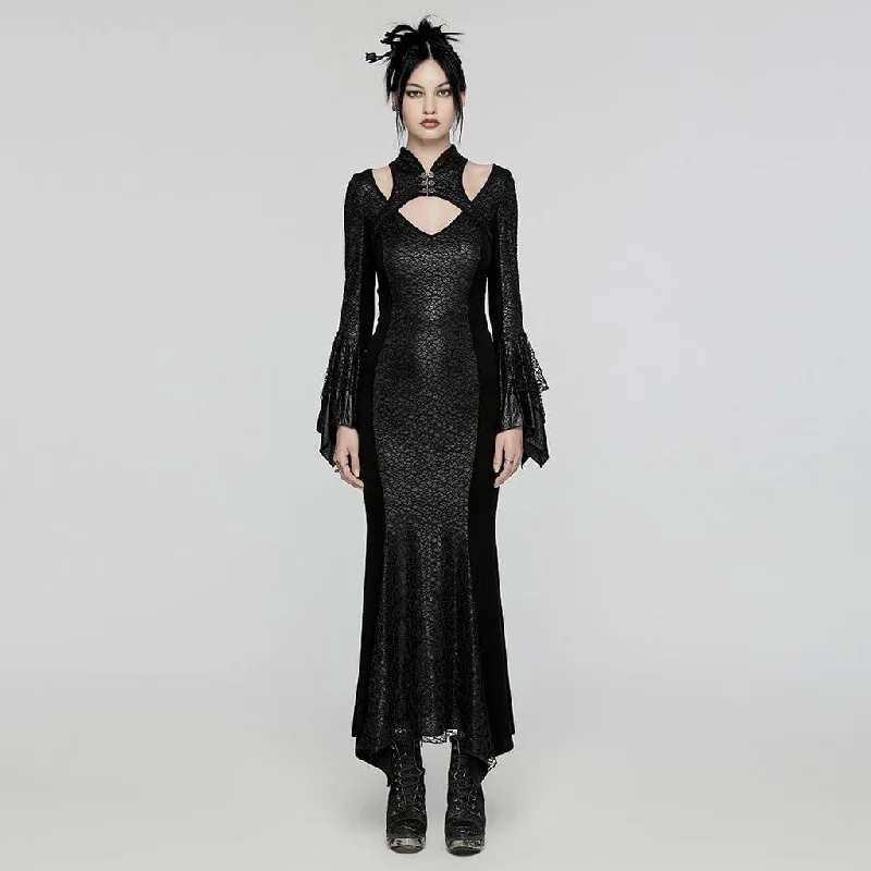 Weekend Exclusive Women's Gothic Cheongsam Collar Fishtailed Gown Dress Black