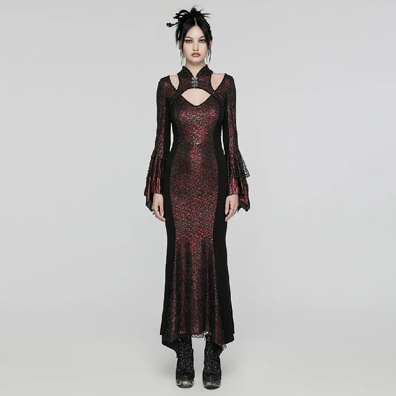 Versatile Wardrobe Essentials Women's Gothic Cheongsam Collar Fishtailed Gown Dress Red