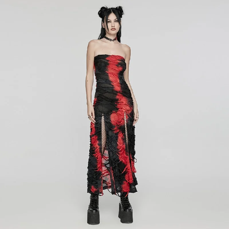 Hot Styles Women's Gothic Contrast Color Ripped Split Party Dress