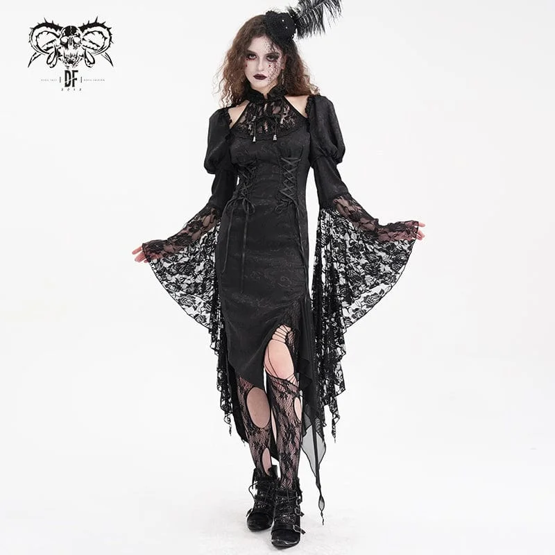 From Casual To Classy Women's Gothic Cut-out Lace-up Lace Irregular Hem Dress