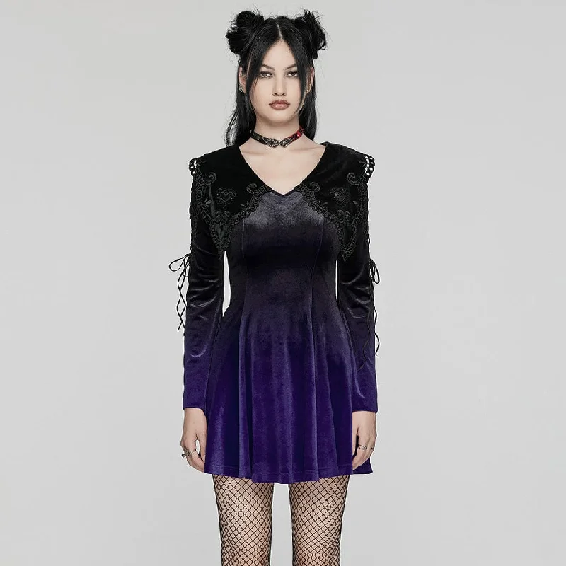 Elegant Contour Women's Gothic Doll Collar Gradient Velvet Prom Dress Violet