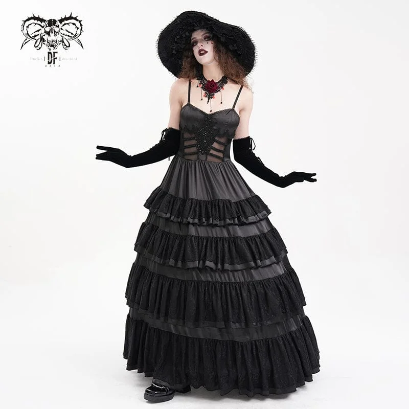 Limited Time Offers Women's Gothic Lace-up Mesh Lace Slip Dress