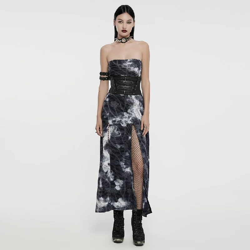 Casual Chic Women's Gothic Tie-dyed Ripped Split Party Dress