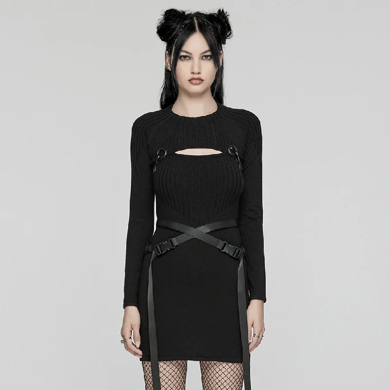 Elegant Attire Women's Punk Buckle Two-piece Knitted Music Festival Dress