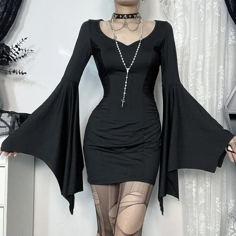 Flash Deals Women's Punk Long Batwing Sleeved Short Dress