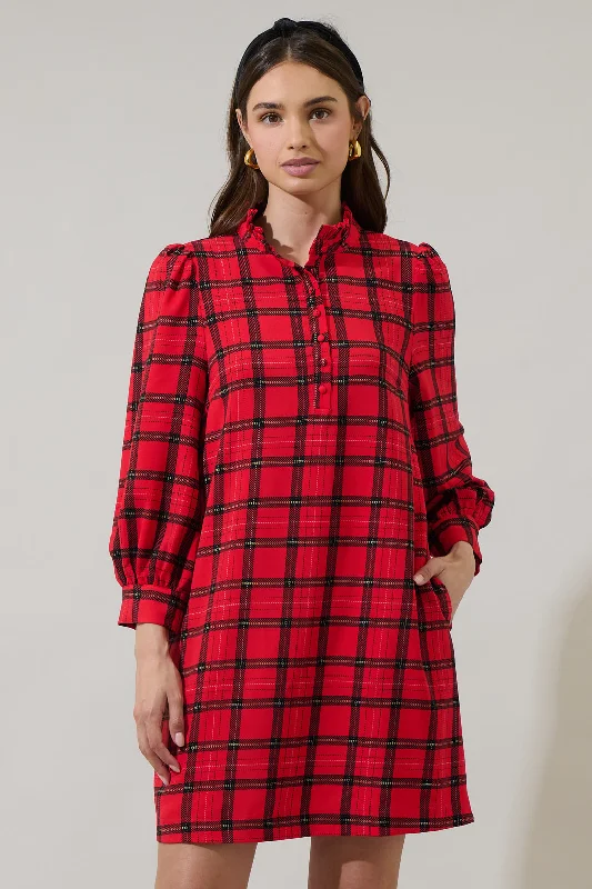 Fashion Sale Woodland Red Plaid Lorna Shift Mini Dress