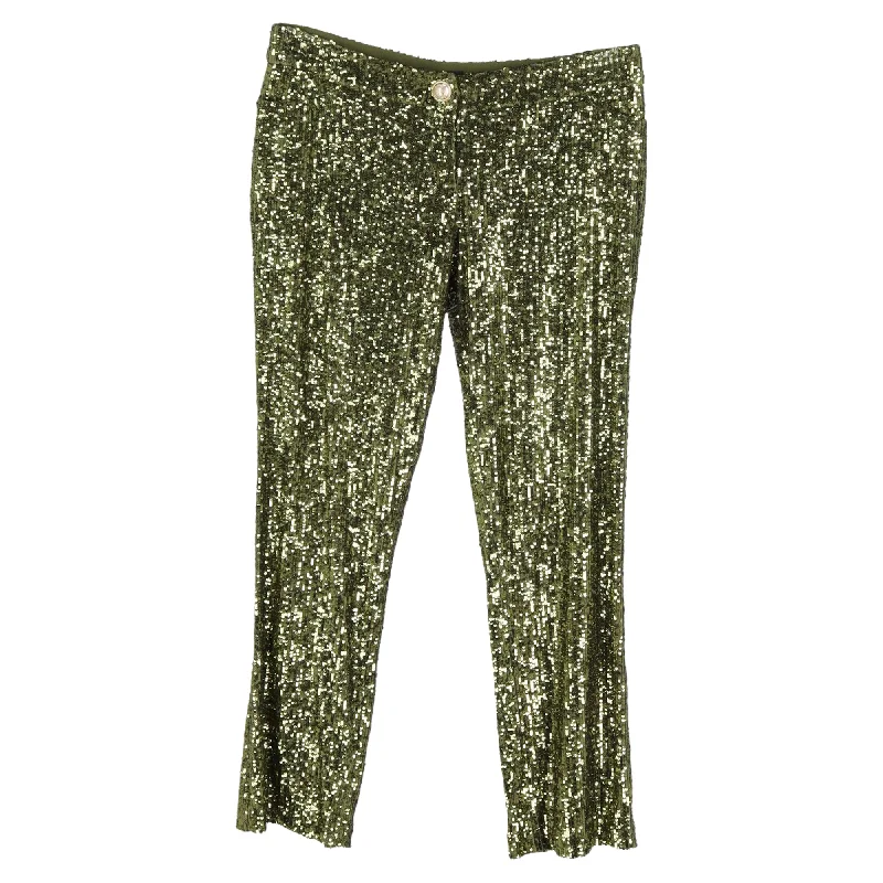 Huge Price Cut Balmain Cropped Stretch-Tulle Flared Pants in Green Sequins