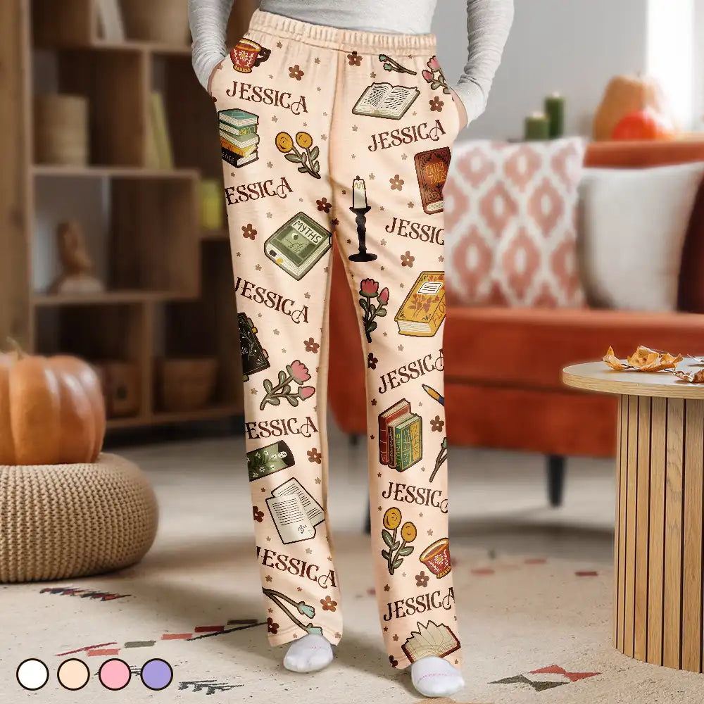 Latest Fashion Custom Name Reading Book Lover Books Pattern - Personalized Pajama Pants