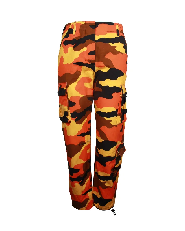 Fashion Forward Femme Off-White Camouflage Printed Cargo in Orange Cotton