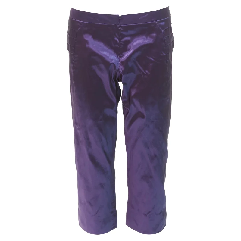 Dive Into Trendy Styles Shiatzy Chen Silk Holographic Pleated Side Darted Knee Pants